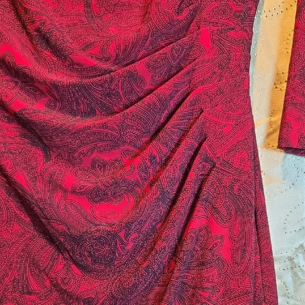 Lauren Ralph Lauren Burgundy Paisley Long Sleeve Dress - Picture 2 of 8